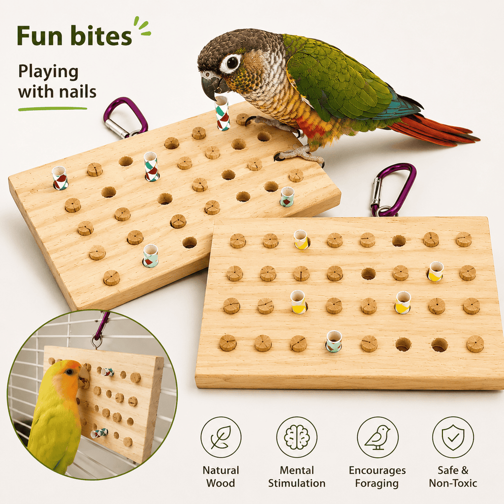 Interactive Wooden Foraging Puzzle Toy for Parrots & Small Birds | Mental Stimulation Training Board